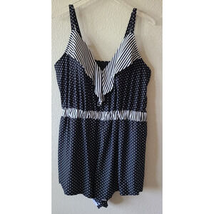 Cacique Black and White Polka Dot One-Piece Swimsuit